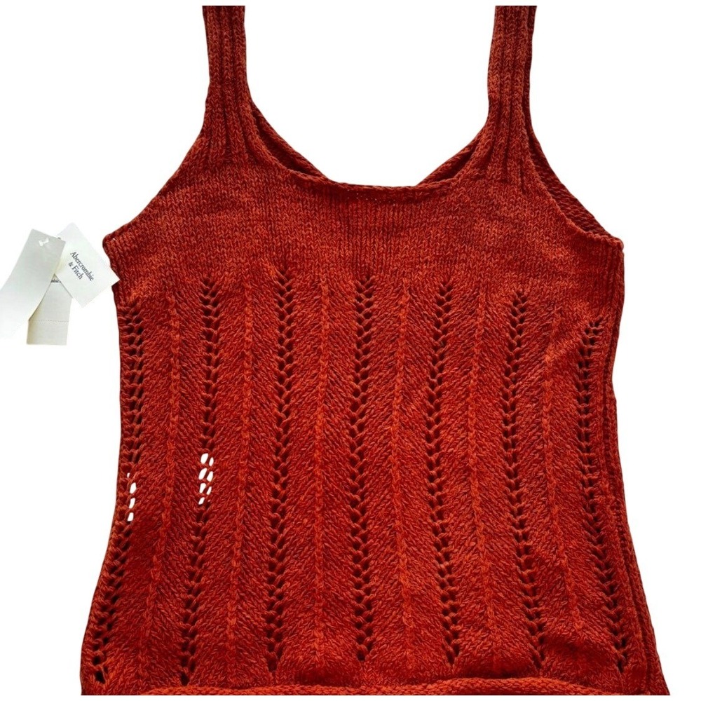 Abercrombie & Fitch Womens Rust Orange Pointelle Knit V-Neck Sweater Tank Top M - Picture 2 of 5